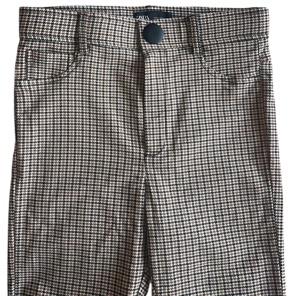 Zara Women’s High Waist Plaid Black, White & Brown Leggings/Pants- Size Small - Picture 8 of 13